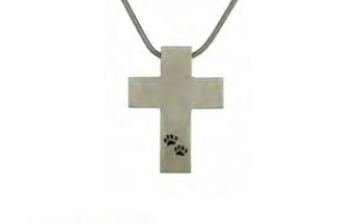 Cross Pendant With Paw Prints – Pewter-image