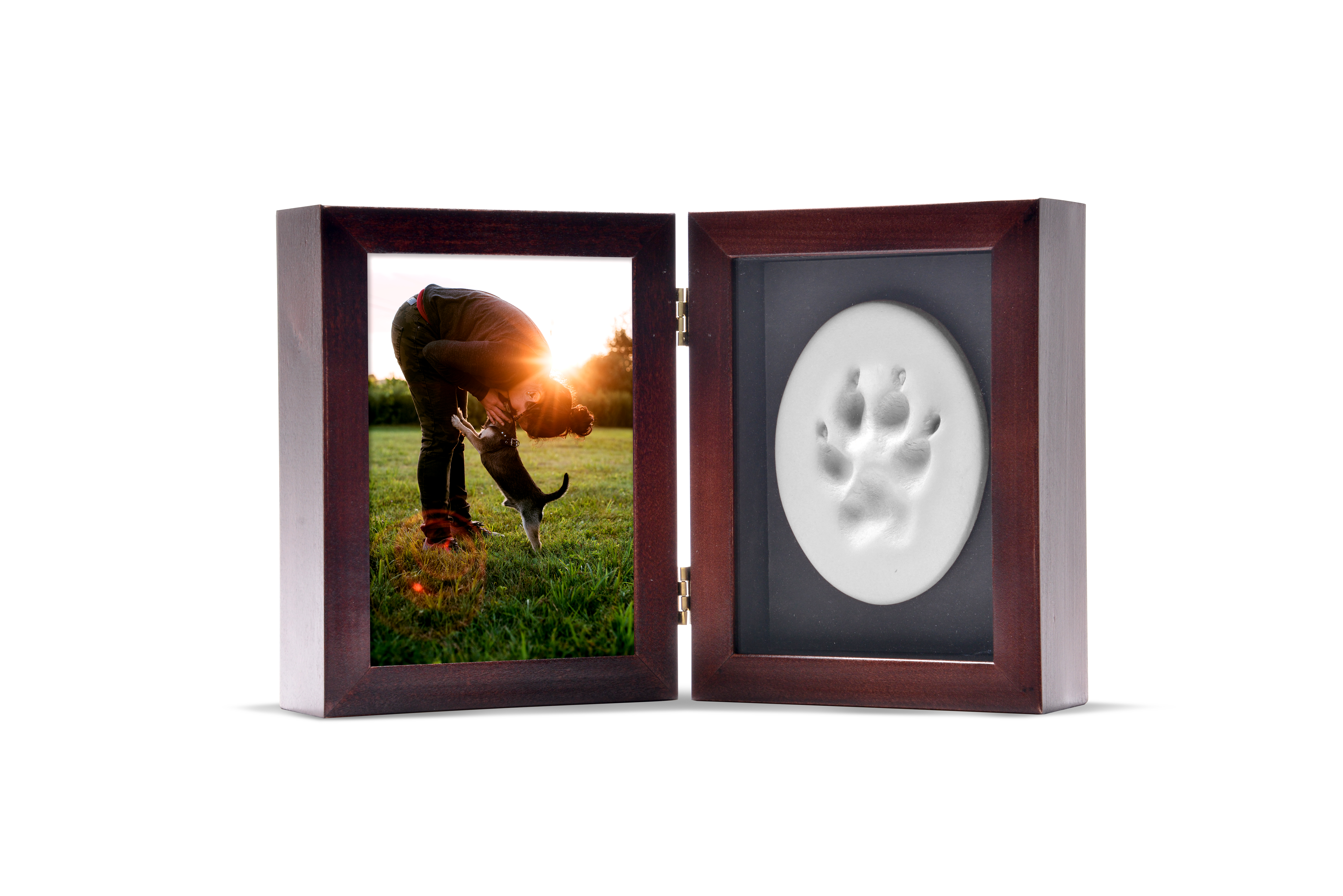 Tabletop Photo Paw Print Urn – Mahogany-image
